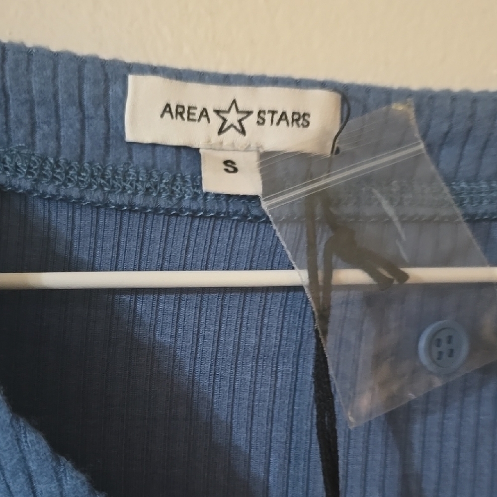 Area Stars Blue Long Sleeve‎ Ribbed Top - Picture 2 of 3